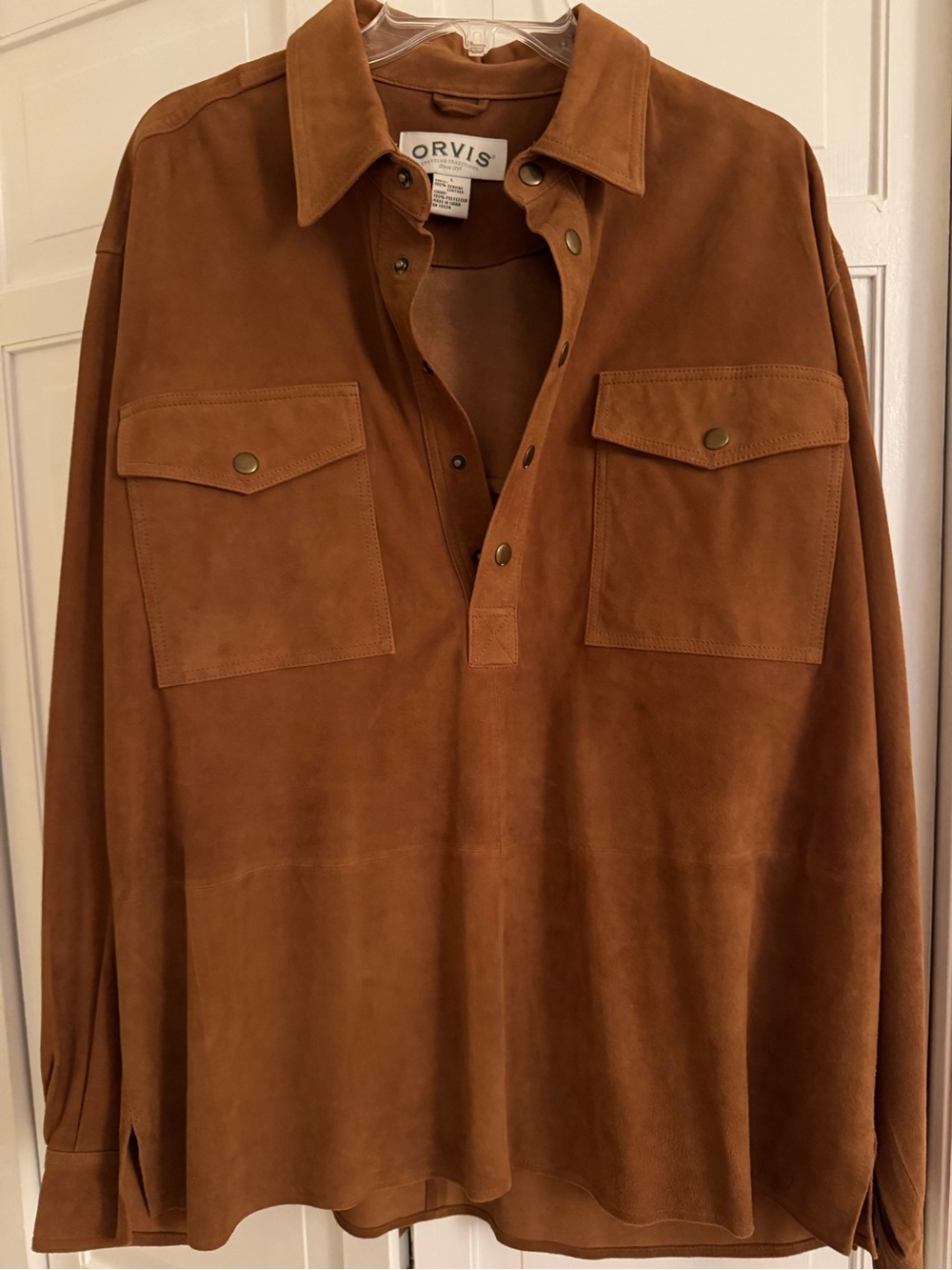 Orvis Men's Button-Placket Suede Over Shirt - Cognac